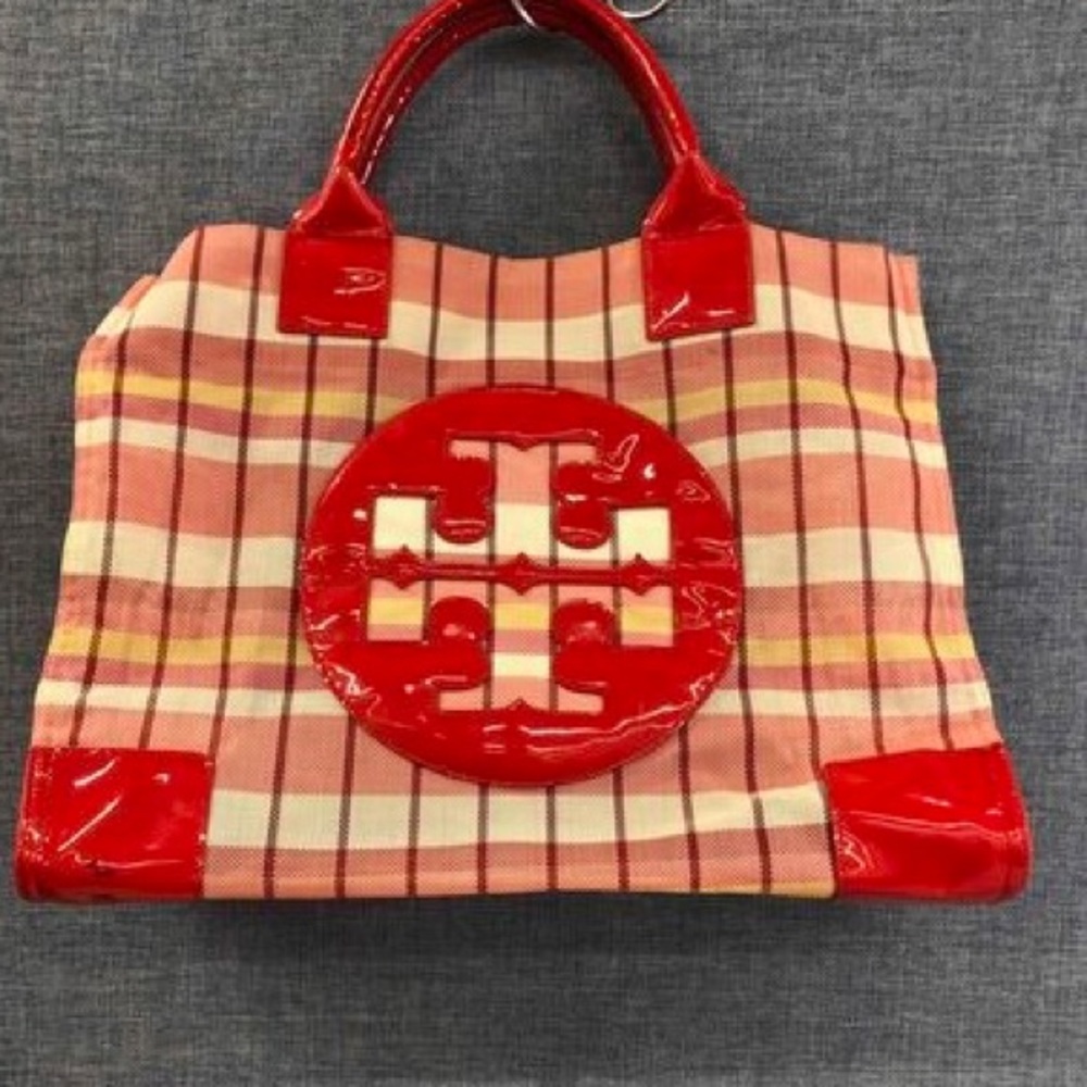 Large Tory Burch Ella Canvas Mesh Tote
